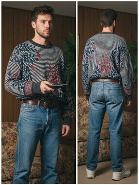 Manto M Vintage 90s Abtract Geometric Dadcore Cabincore Wool Blend Knit Sweater